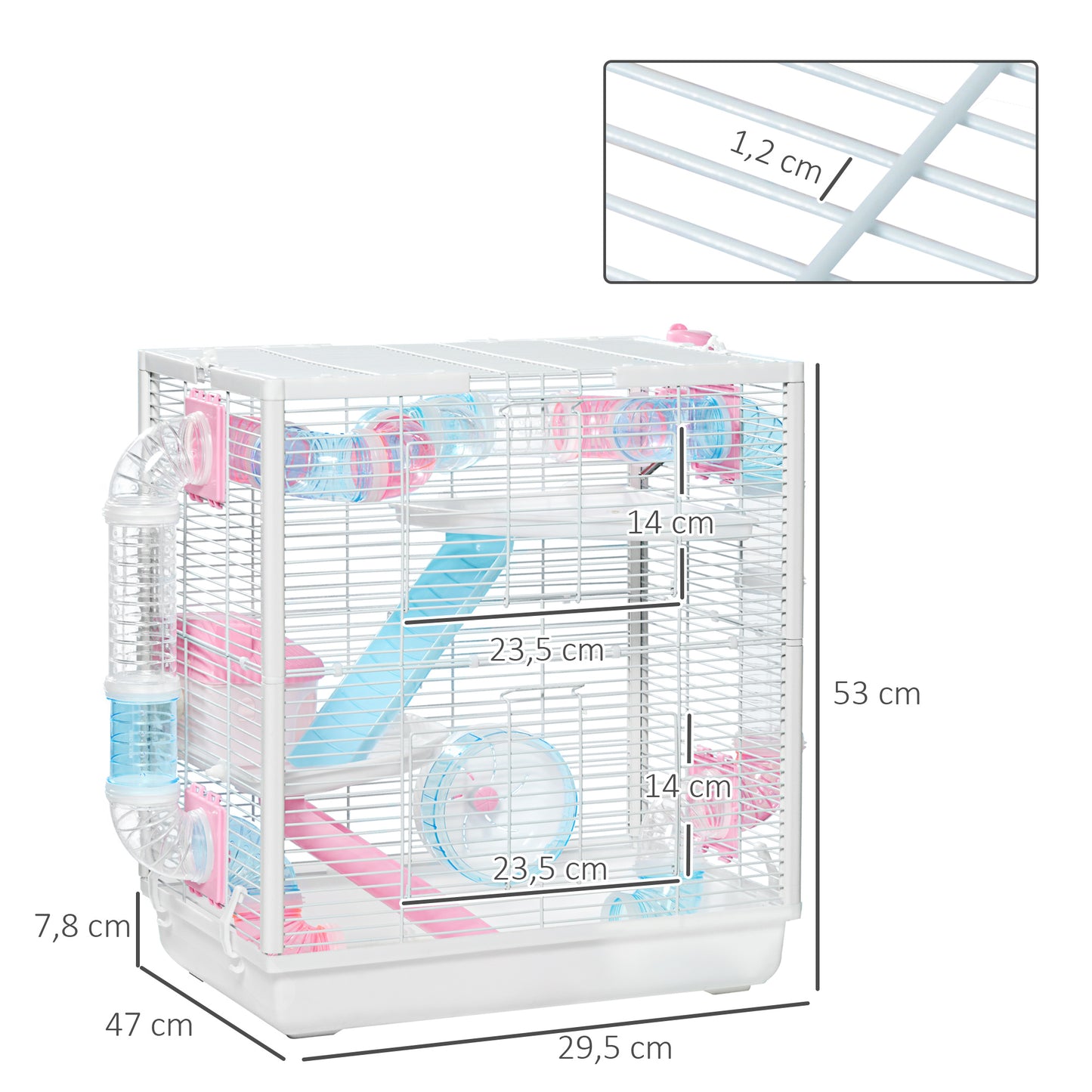 Pawhut Jaula Para Hámster Con Tubos De Túnel 47x29,5x53 Cm Casa Para Hámster_2