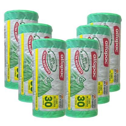 80% Reciclado 6 Rollos De 15 Bolsas De Basura 'antibacterias' 30l Con Autocierre_0