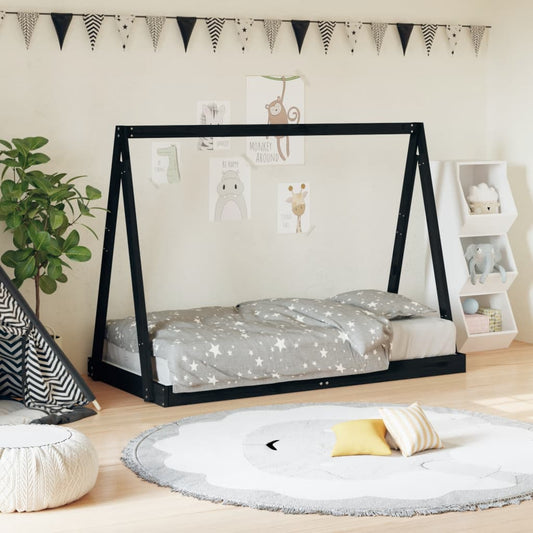 Estructura De Cama Para Niños Madera De Pino Negro 80x160 Cm / Vetonek_0