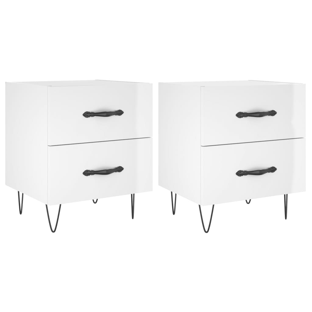 Mesita Noche 2 Uds Madera Ingeniería Blanco Brillo 40x35x47,5cm_0