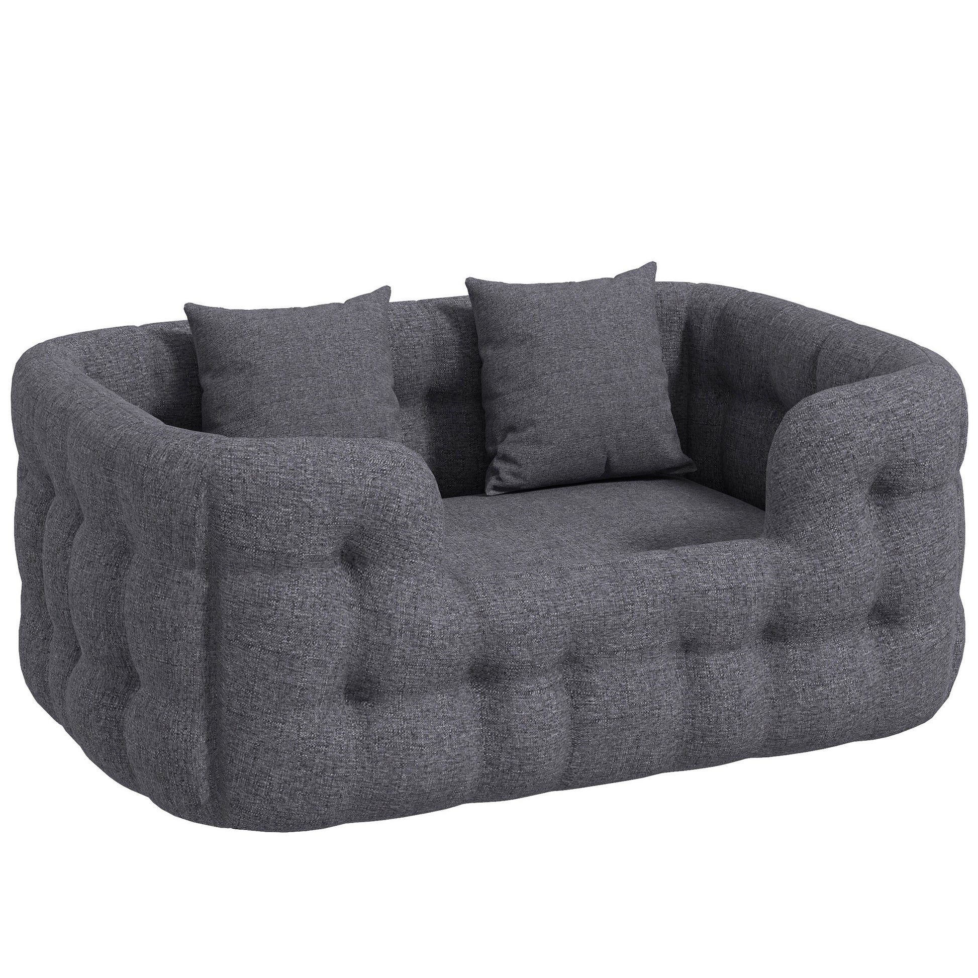 Pawhut Cama Para Perros Pequeños Con 2 Almohadas Antideslizante 70x50x30cm Gris_0