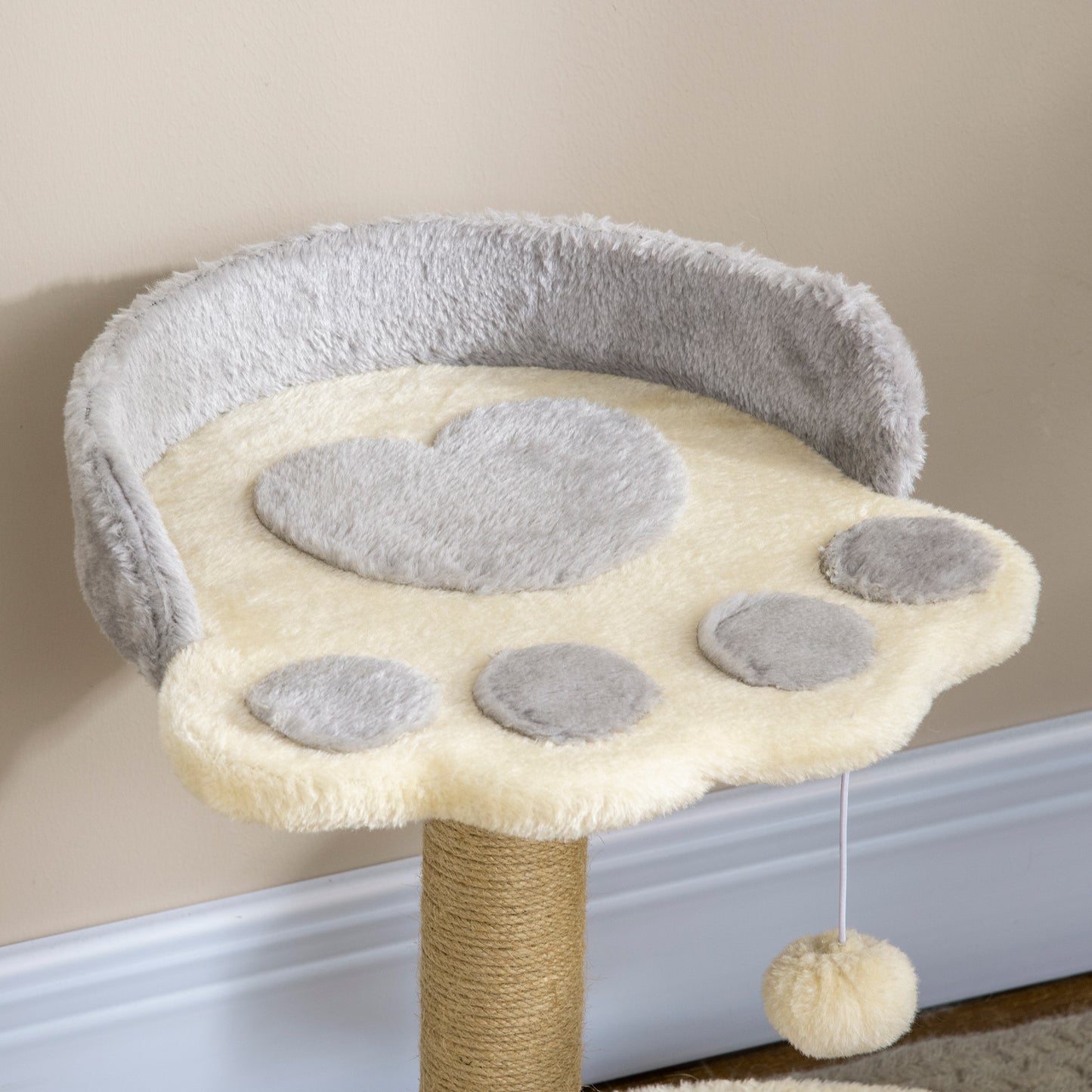 Pawhut Árbol Rascador Para Gatos Altura 44 Cm Con 2 Camas Poste Yute Gris Claro_3