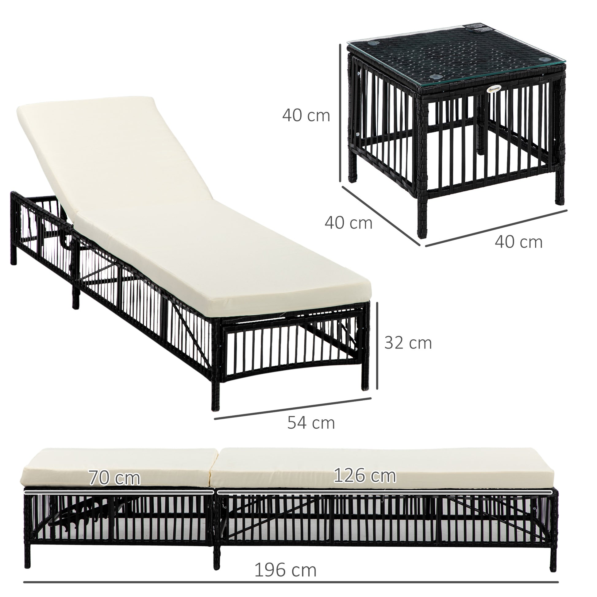 Outsunny Conjunto De 2 Tumbonas De Ratán Con Mesa De Centro Negro_2