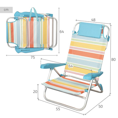 Aktive Silla Plegable De Playa Rayas Multicolor 7 Posiciones, Estructura De Aluminio Y Cojín_3