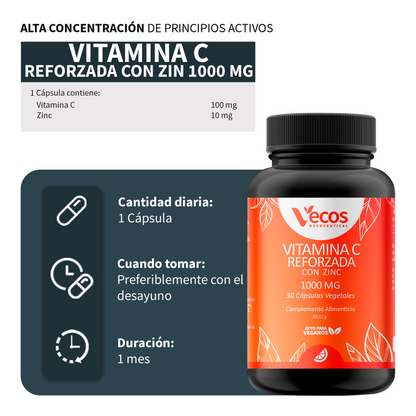 Vitamina C 1000 Mg Vecos 30 Cápsulas | Defensas Y Reducción De La Fatiga | Con Zinc_2
