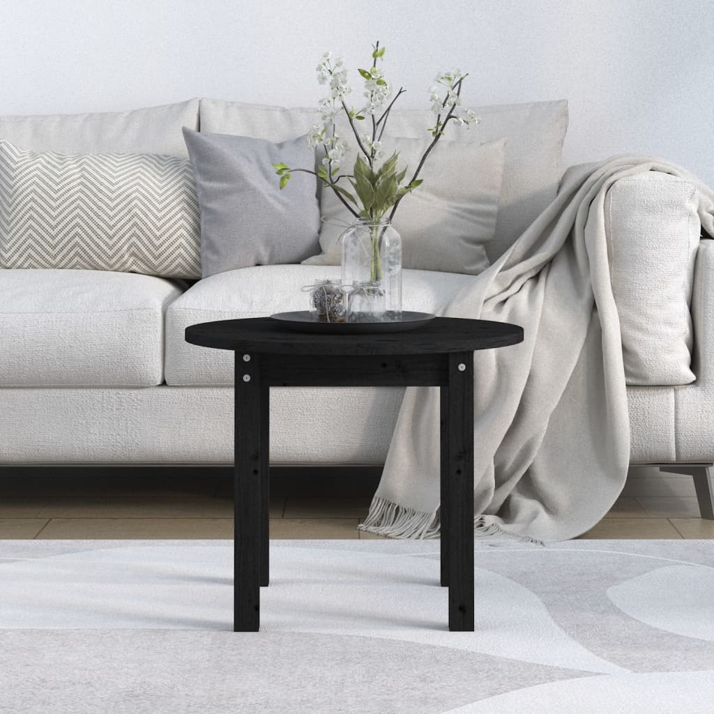 Mesa De Centro De Madera Maciza De Pino Negro Ø 55x45 Cm_1
