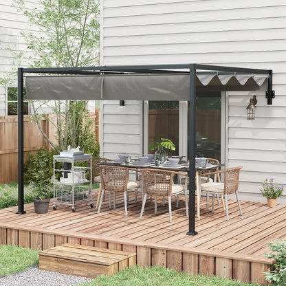 Outsunny Pérgola De Pared 297x211x220 Cm Con Techo Retráctil Para Patio Gris_1