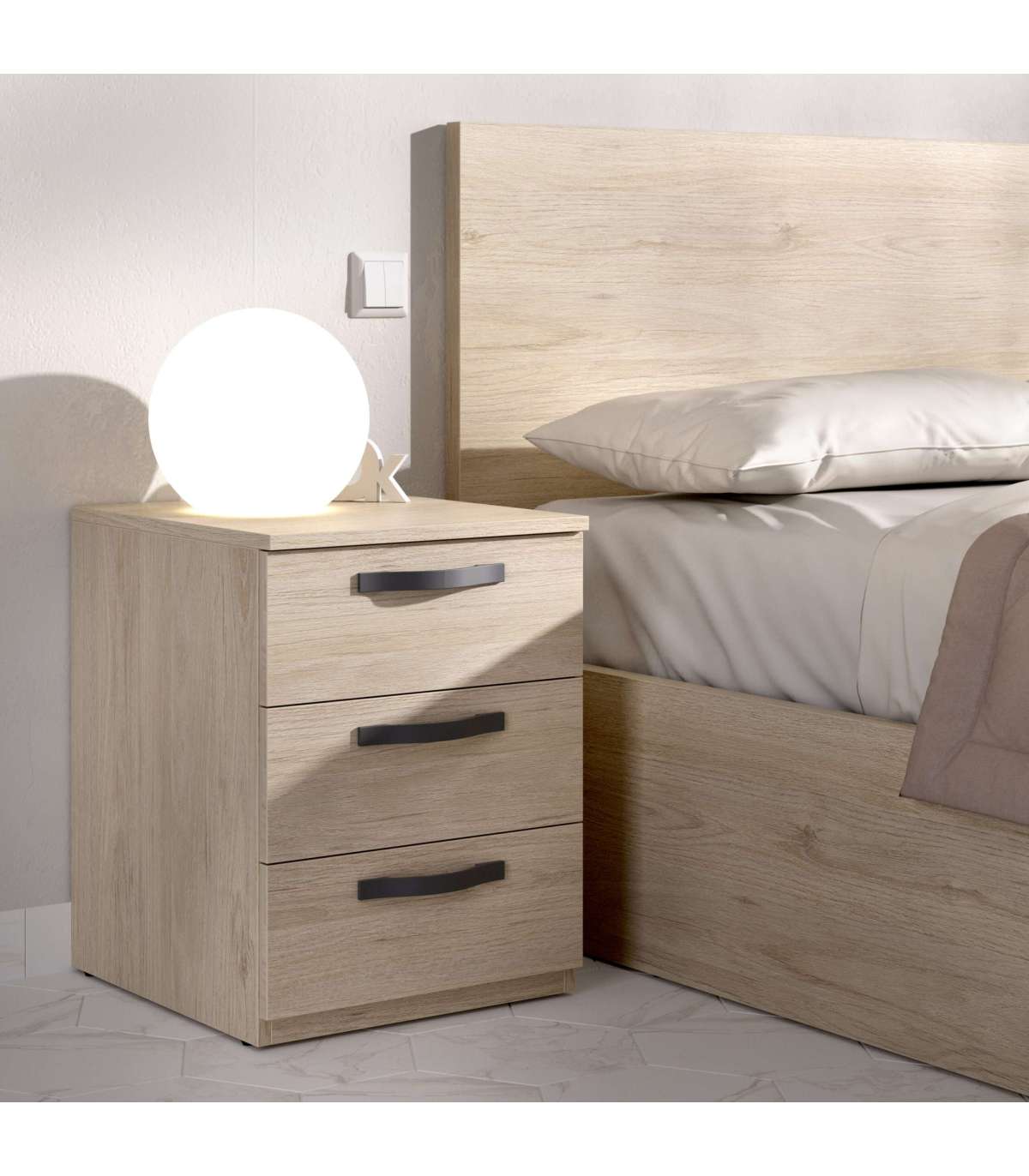 Mesita De Noche Jaen Con 3 Cajones En Natural, 53 Cm(alto)40.4 Cm(ancho)44.7 Cm(fondo)_5