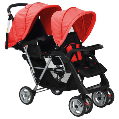 Vidaxl Carrito Para 2 Niños Tandem De Acero Rojo Y Negro_1