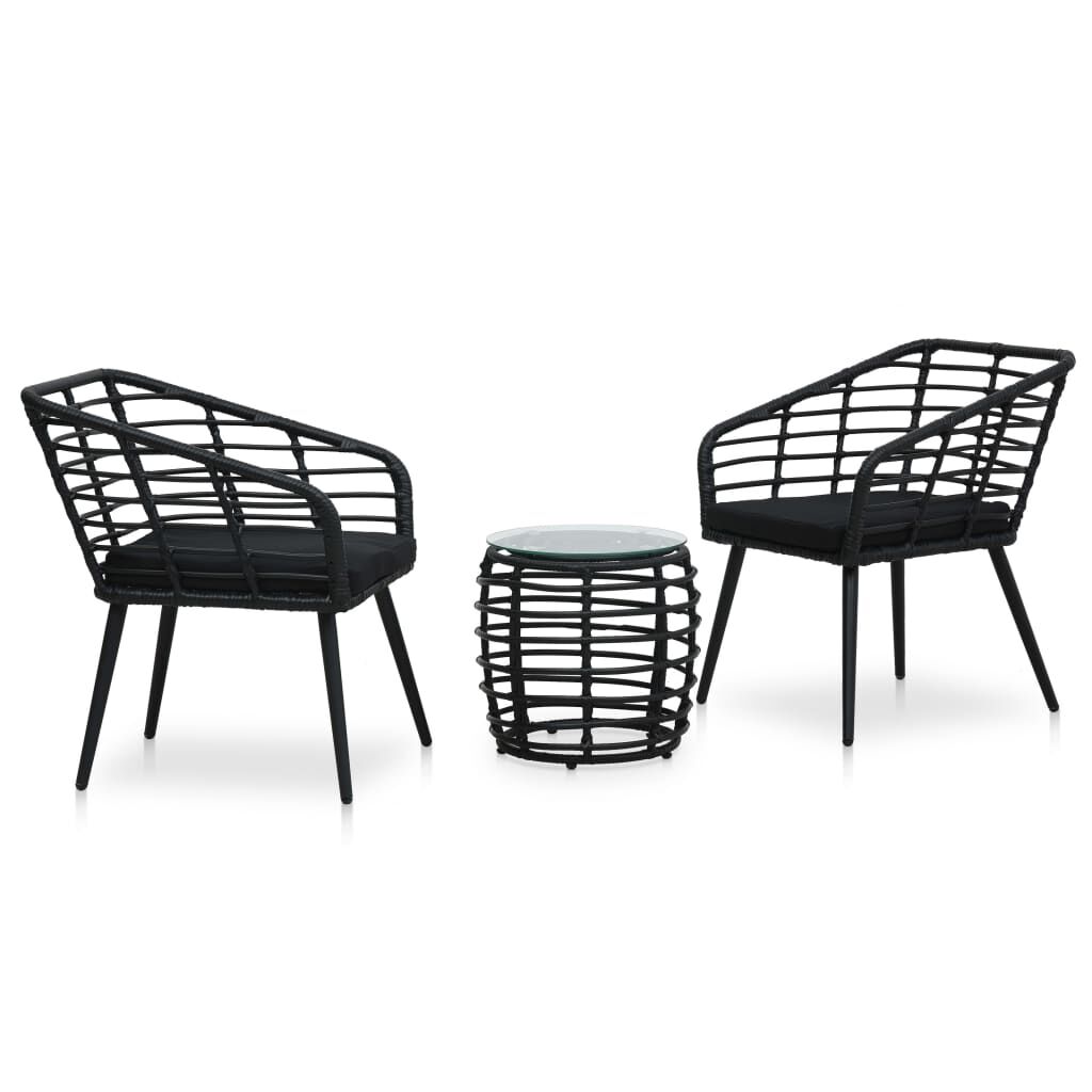 Vidaxl Set De Mesa Y Sillas De Jardín 3 Piezas Ratán Sintético Negro_0
