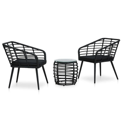 Vidaxl Set De Mesa Y Sillas De Jardín 3 Piezas Ratán Sintético Negro_0