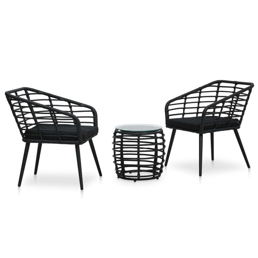 Vidaxl Set De Mesa Y Sillas De Jardín 3 Piezas Ratán Sintético Negro_0