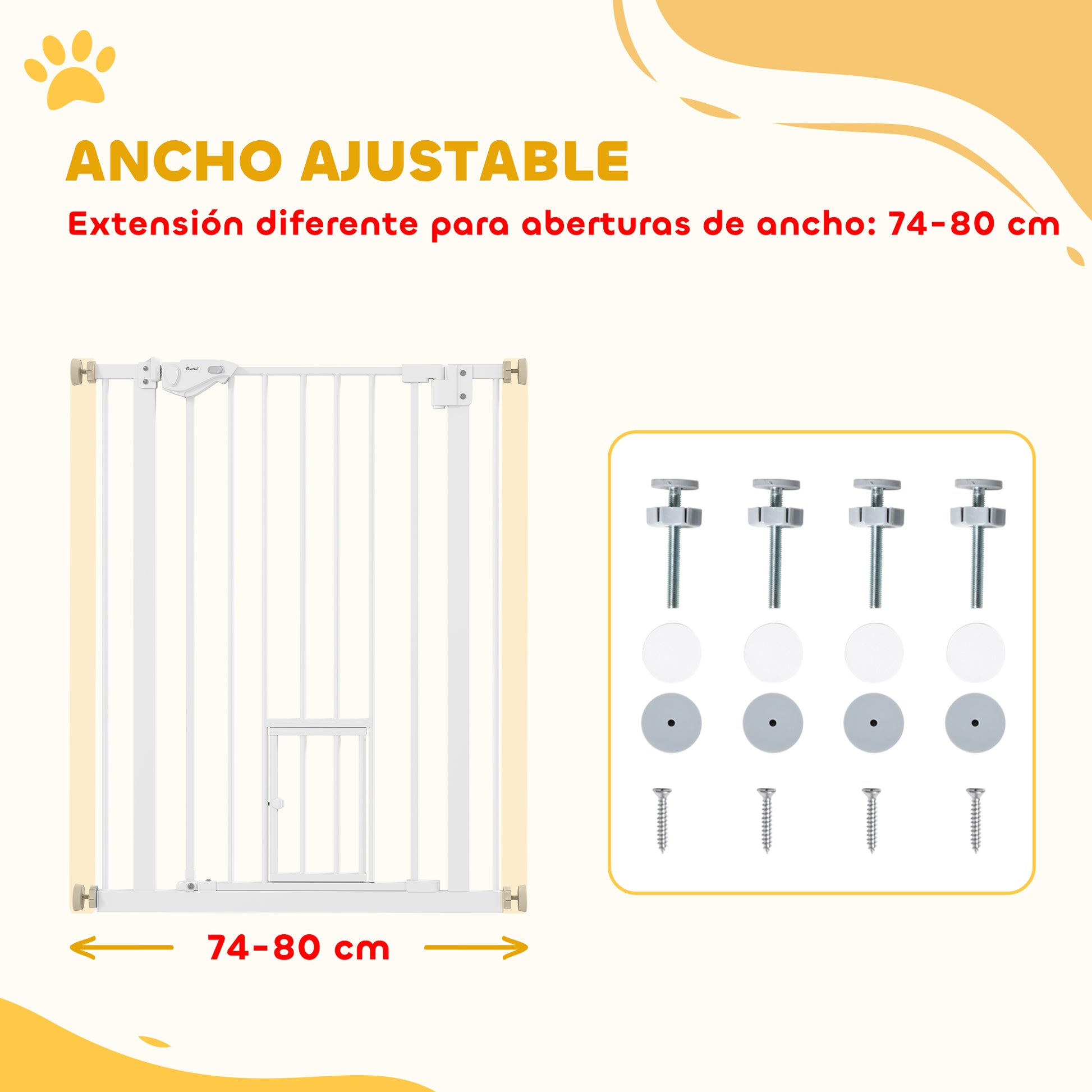 Pawhut Barrera De Seguridad De Perros Escaleras Puertas 74-80 Cm Altura 91,4 Cm_3