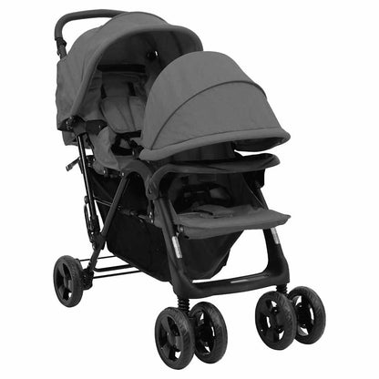 Vidaxl Carrito Para Gemelos Tandem De Acero Gris Oscuro_0