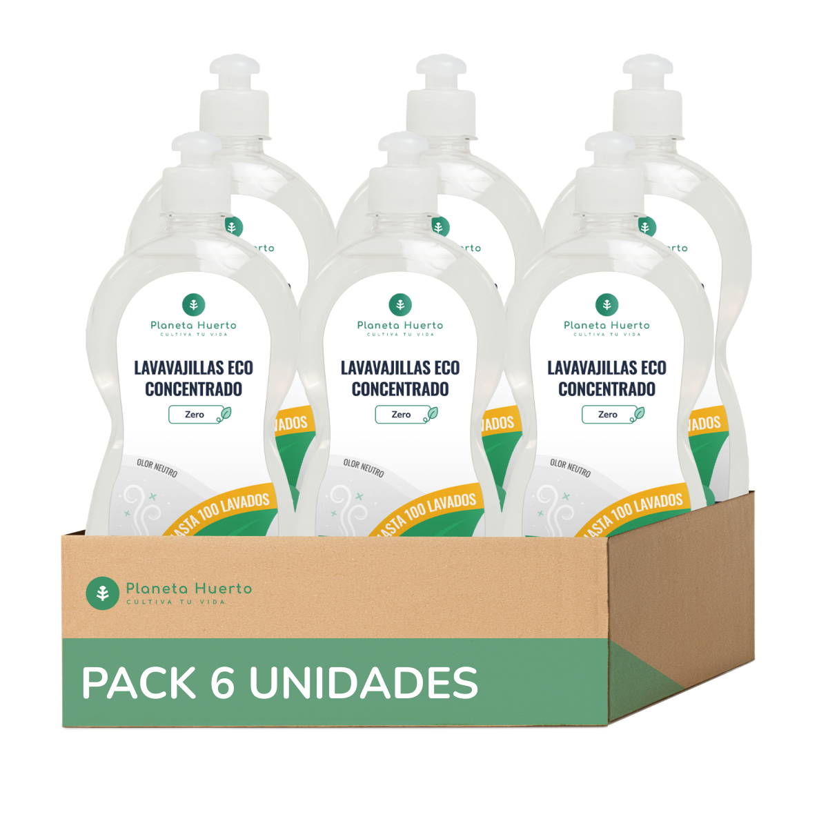 Pack 6xLavavajillas manual hipoalergénico sin perfume ECO Planeta Huerto 750 ml