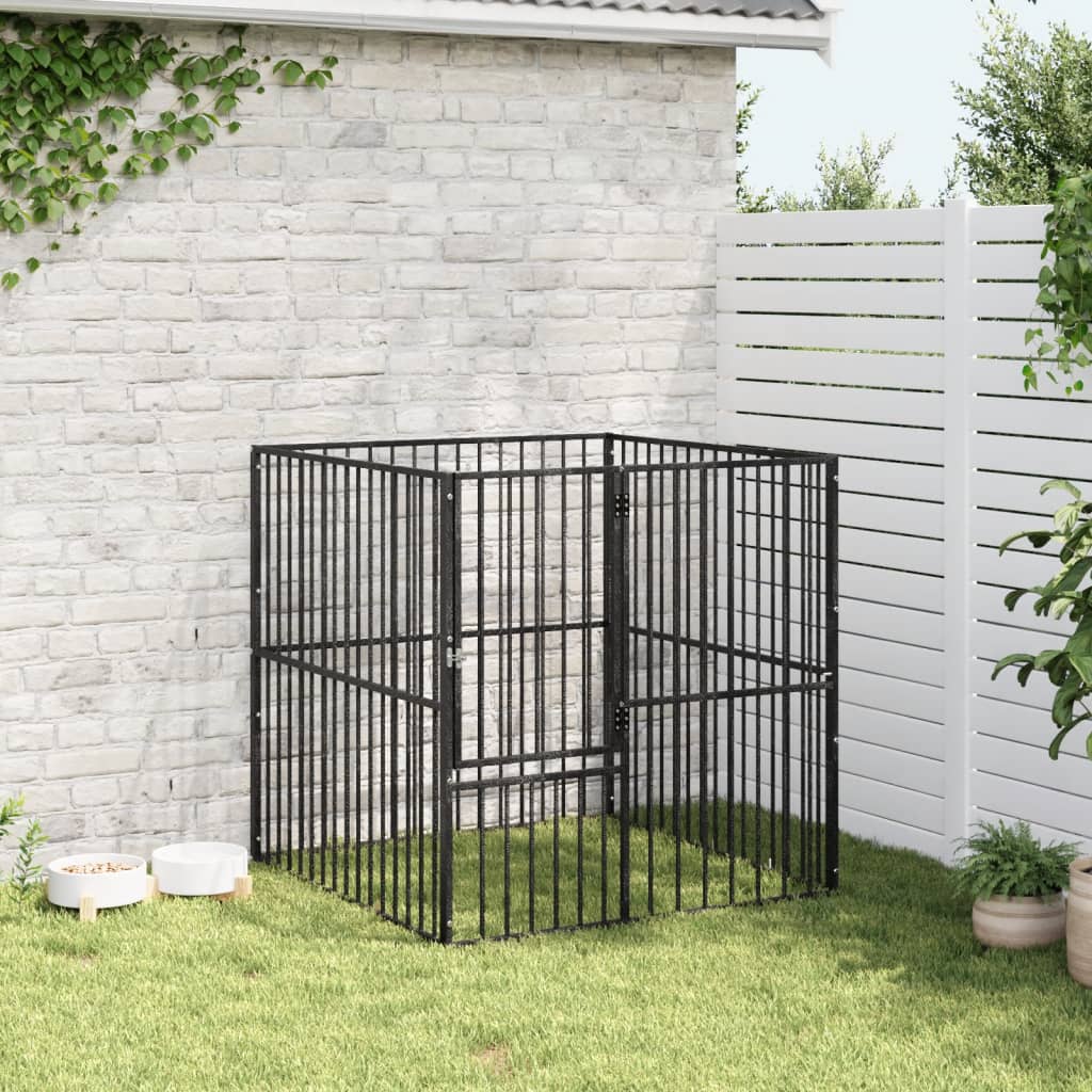 Corralito Para Perros Con 4 Paneles Acero Galvanizado Negro_2