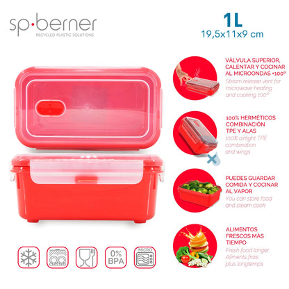 Hermético Super Lock Micro 1 L., Apto Para Cocinar Al Vapor En El Microondas, Ideal Transporte Y Almacenamiento De Alimentos, Cierre Clip, Válvula Y_2