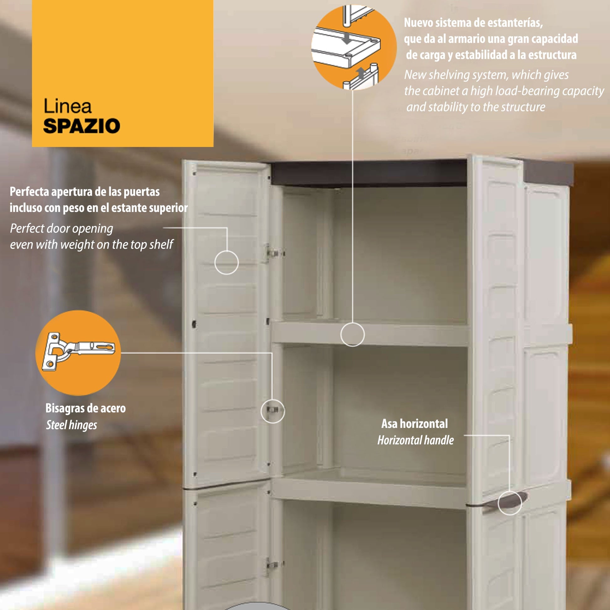 Armario De Altura Completa En Polipropileno, Color Marfil Y Taupe, L 700 X P 390 X H 1.650 Mm_1