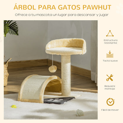 Pawhut Árbol Rascador Para Gatos 2 Niveles Con Poste Tablero Para Rascar Beige_3