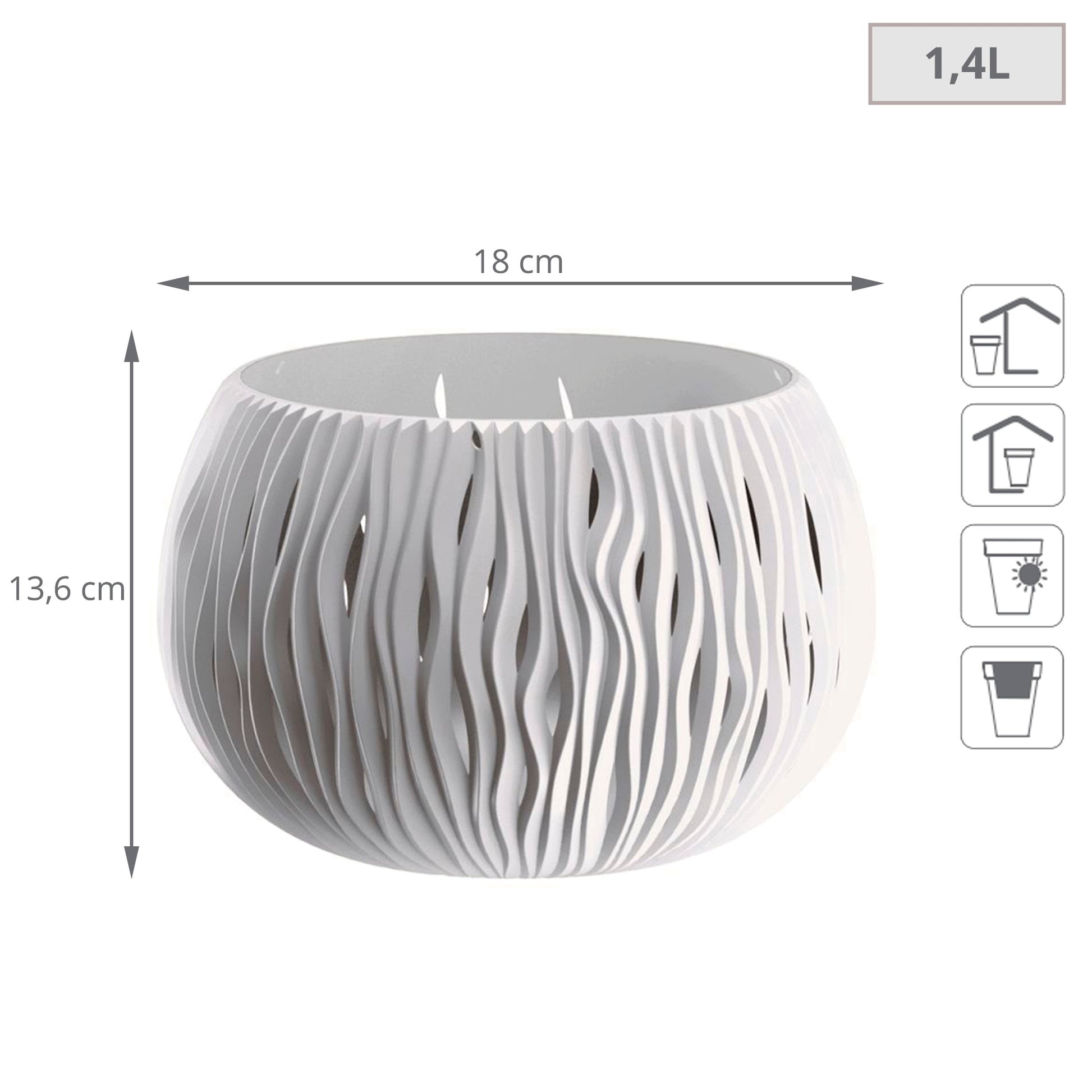 Prosperplast Bowl Sandy De Plástico Con Depósito En Color Blanco, 13,6 (alto) X 18 (ancho) X 18 (profundo) Cms_1