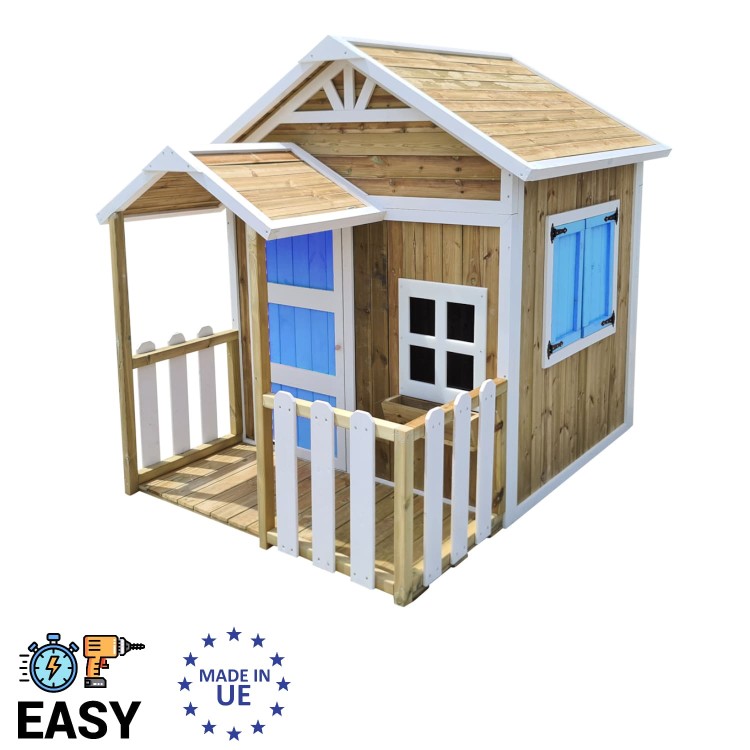 Casita Infantil De Madera Por Paneles Masgames Olden Azul.