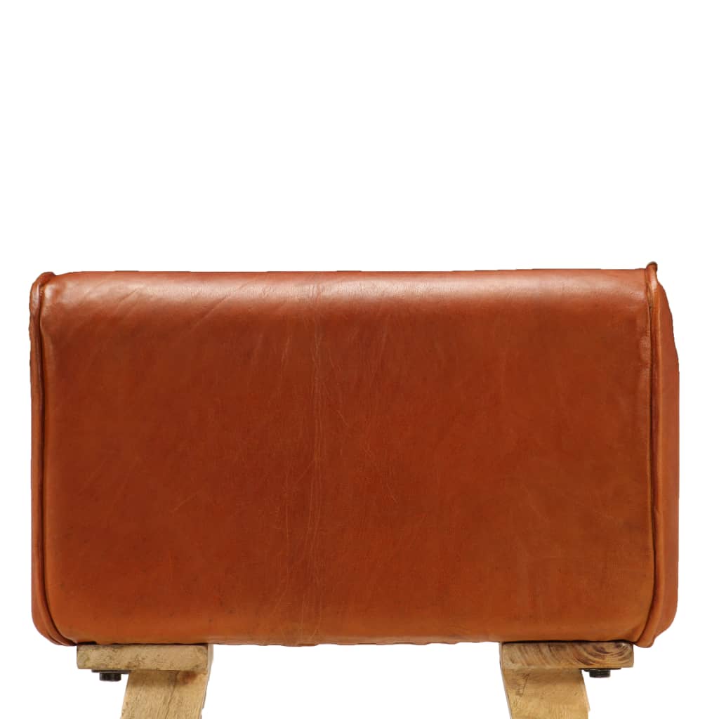 Taburetes De Cocina 2 Uds Cuero Auténtico Y Madera Maciza Mango_5