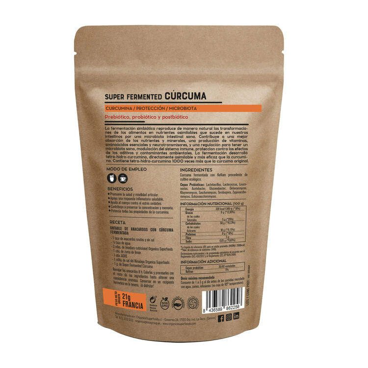 Cúrcuma Fermentada Bio- Con Prebióticos, Probióticos, Postbióticos- 21g - Orgánica Superfoods_1