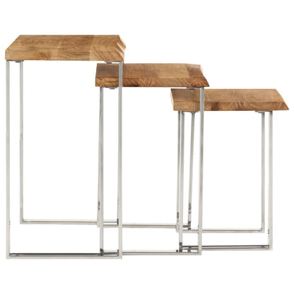 Set De 3 Mesas Apilables Con Borde Natural Madera Maciza Acacia_2