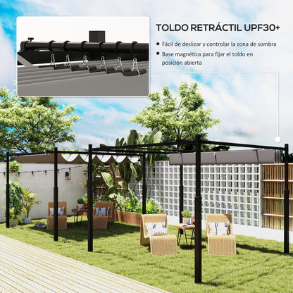 Outsunny Pérgola De Jardín 3x3 M Con Techo Retráctil Y Accesorio Magnético_3