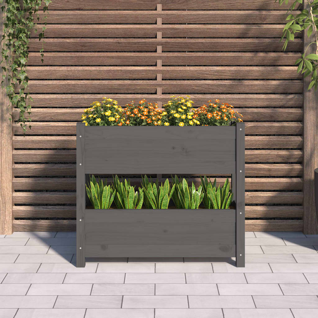 Jardinera De Madera Maciza De Pino Gris 77x25x66 Cm_2
