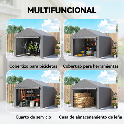 Outsunny Carpa De Jardín Para Herramientas Bicicletas Motos 2,4x2x2 M Gris_5