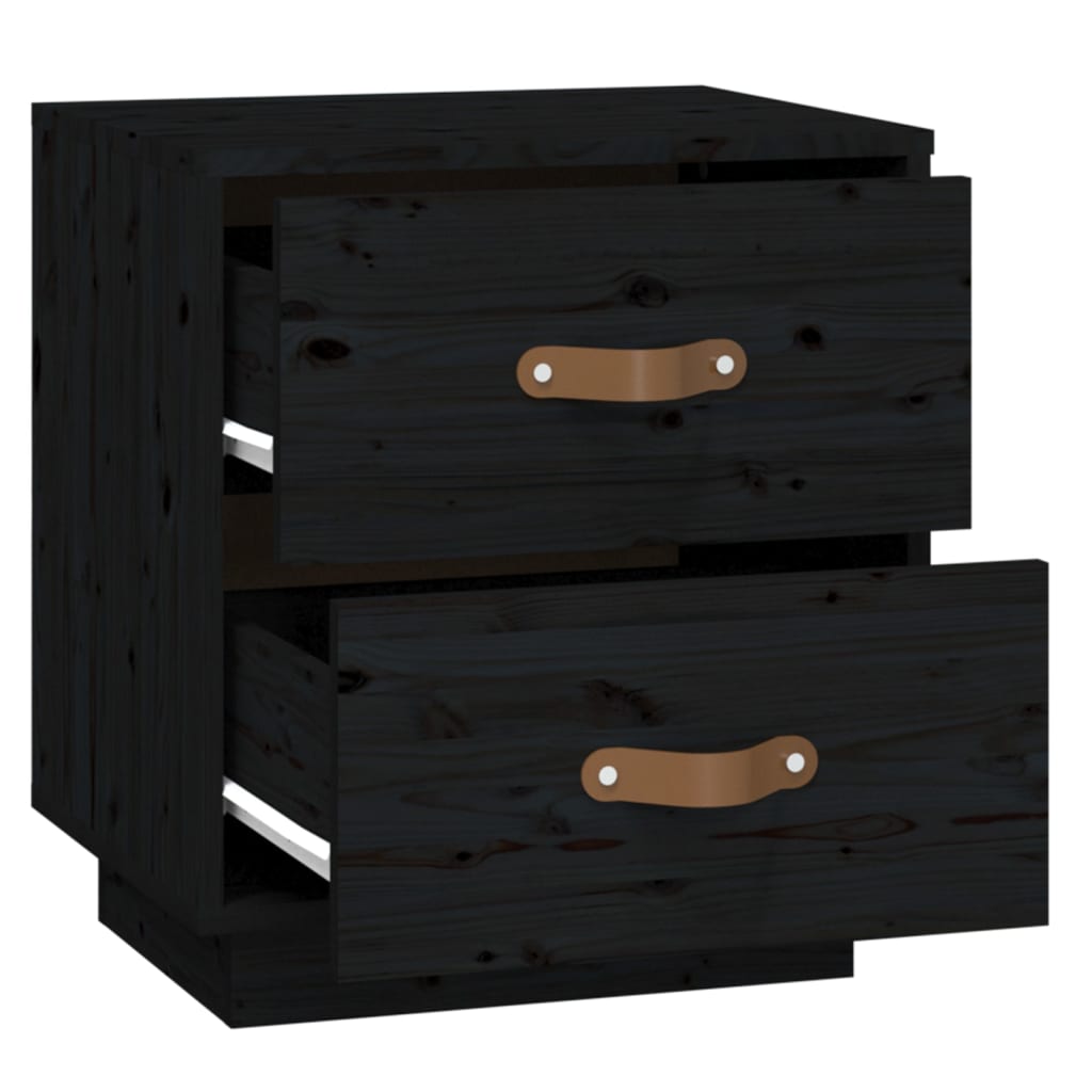 Mesita De Noche Madera Maciza De Pino Negro 40x34x45 Cm_4
