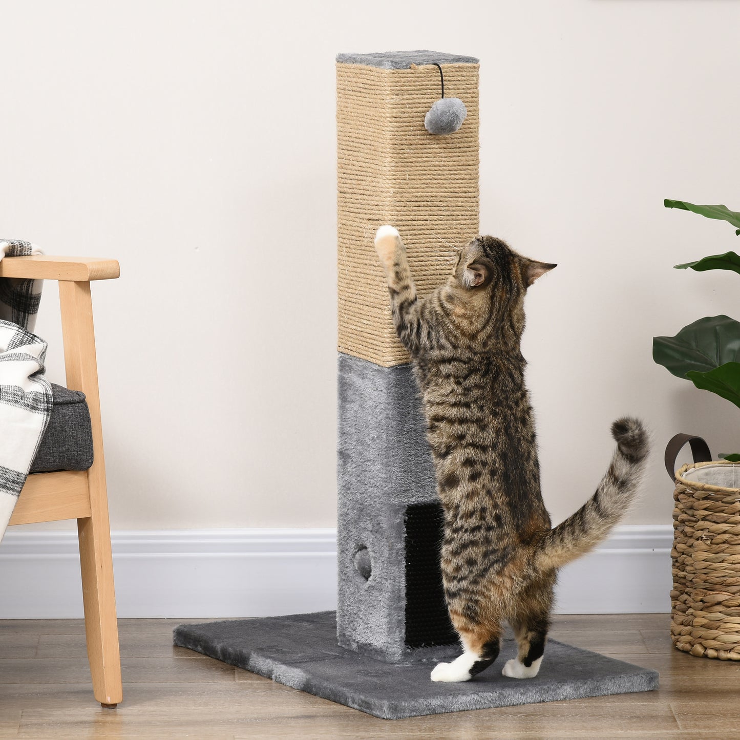 Pawhut Poste Rascador Para Gatos 79 Cm Con Bola Colgante 59,5x39x79 Cm Gris_1