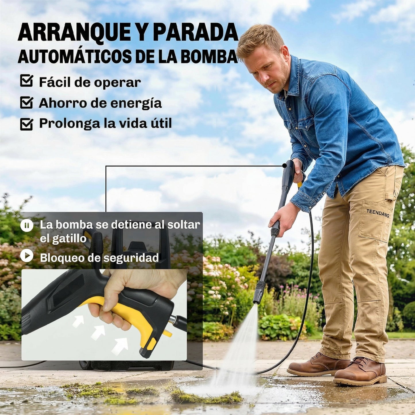 Outsunny Hidrolimpiadora De Alta Presión 1600w Caudal 390 L/h Presión 120 Bar_5