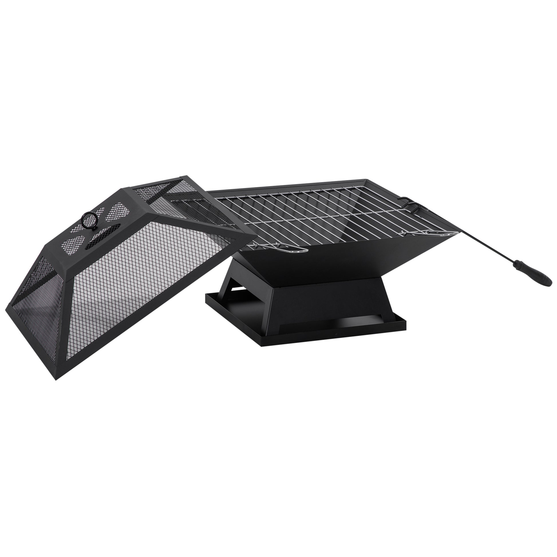 Outsunny Brasero Exterior De Acero Con Protector De Chispas 45x45x34 Cm Negro_0