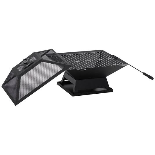 Outsunny Brasero Exterior De Acero Con Protector De Chispas 45x45x34 Cm Negro_0