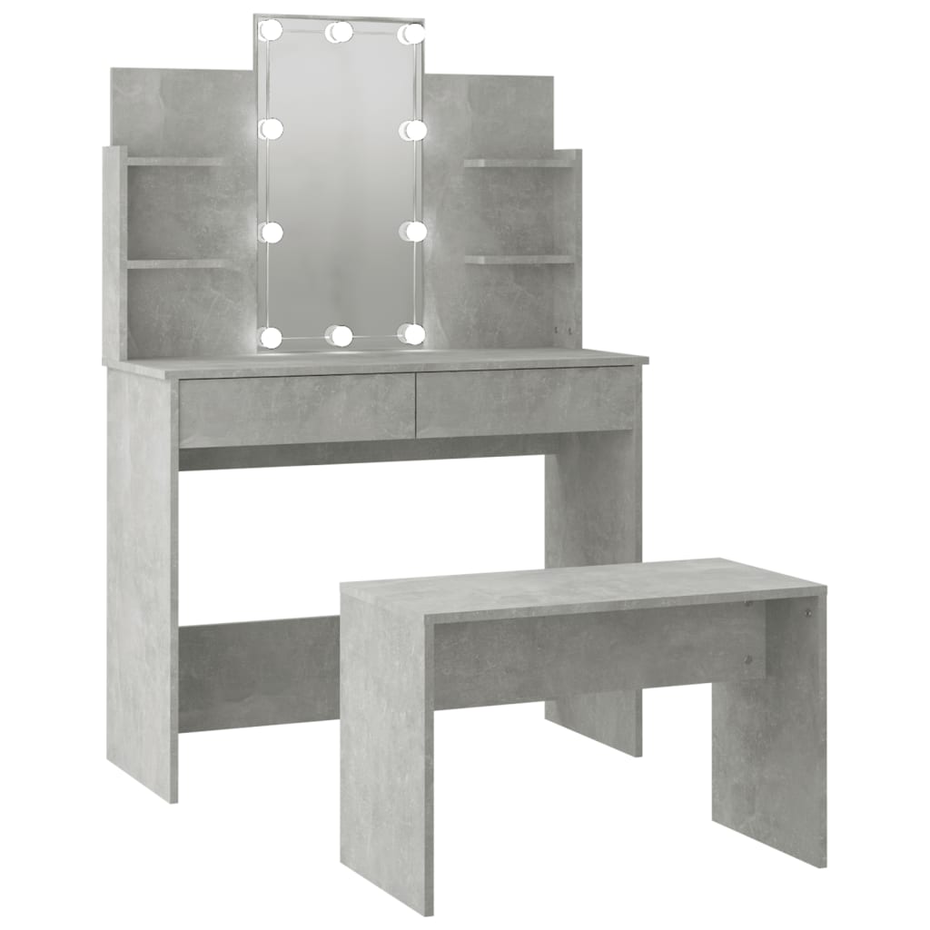 Juego De Tocador Con Led Madera Contrachapada Gris Hormigón_1