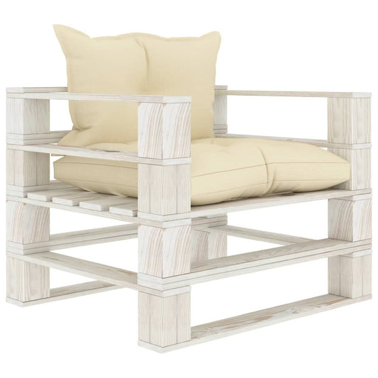 Vidaxl Sofá De Jardín De Palets Madera Con Cojines Crema_0