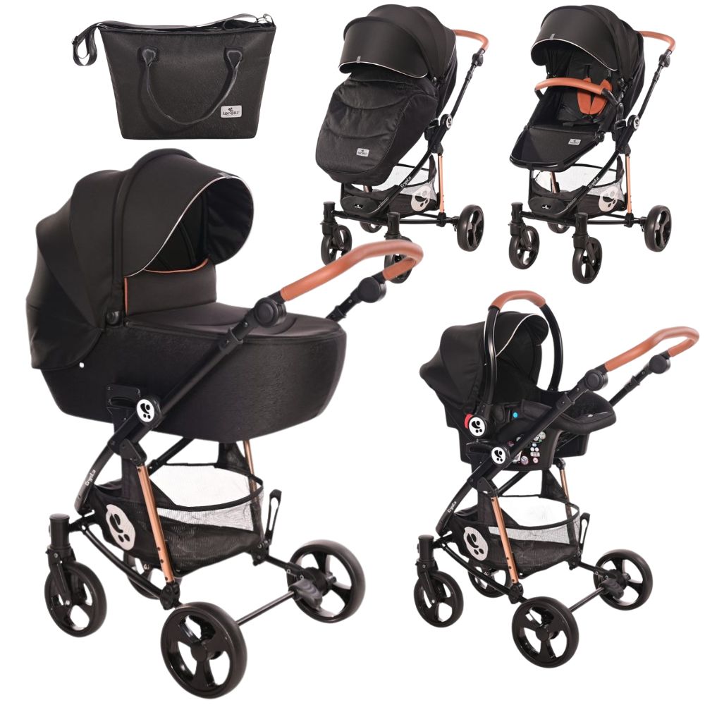 Carrito De Bebé Trio Con Capazo Duro Crysta Hasta 22 Kg Black Diamond_0