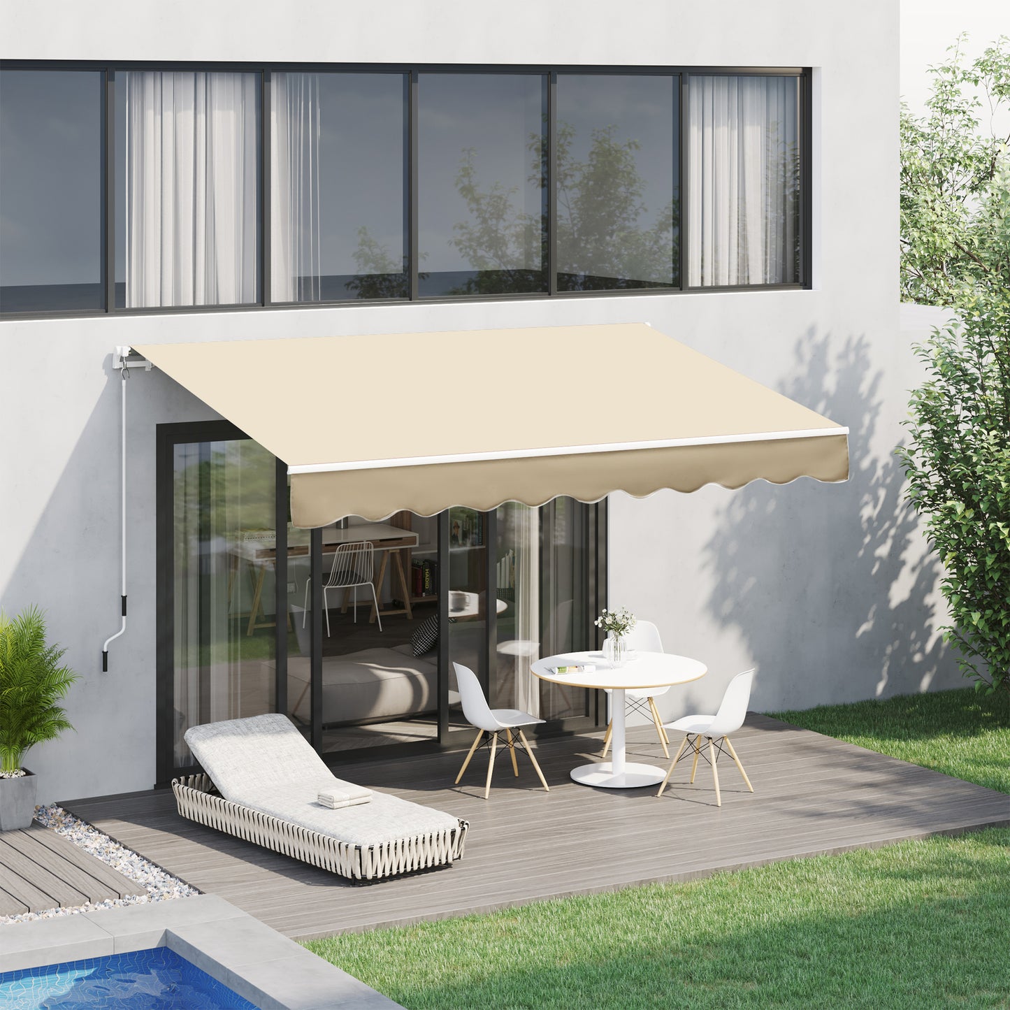 Outsunny Toldo Manual Retráctil Plegable Con Manivela Exterior 295x245 Cm Beige_1