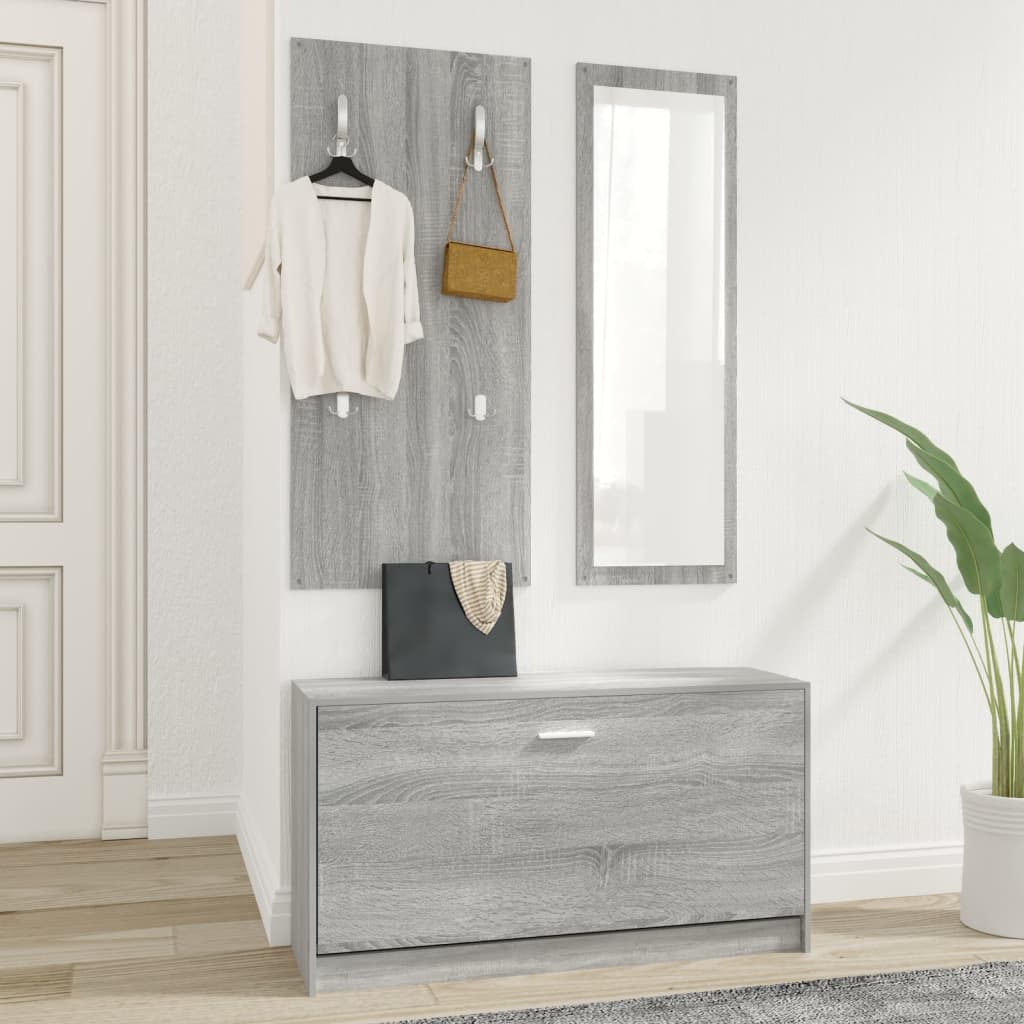 Set De Mueble Zapatero 3 En 1 Madera Contrachapada Gris Sonoma / Vetonek_0
