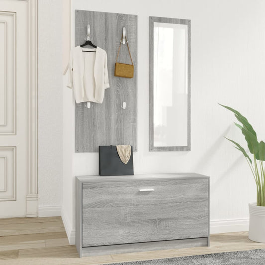 Set De Mueble Zapatero 3 En 1 Madera Contrachapada Gris Sonoma / Vetonek_0