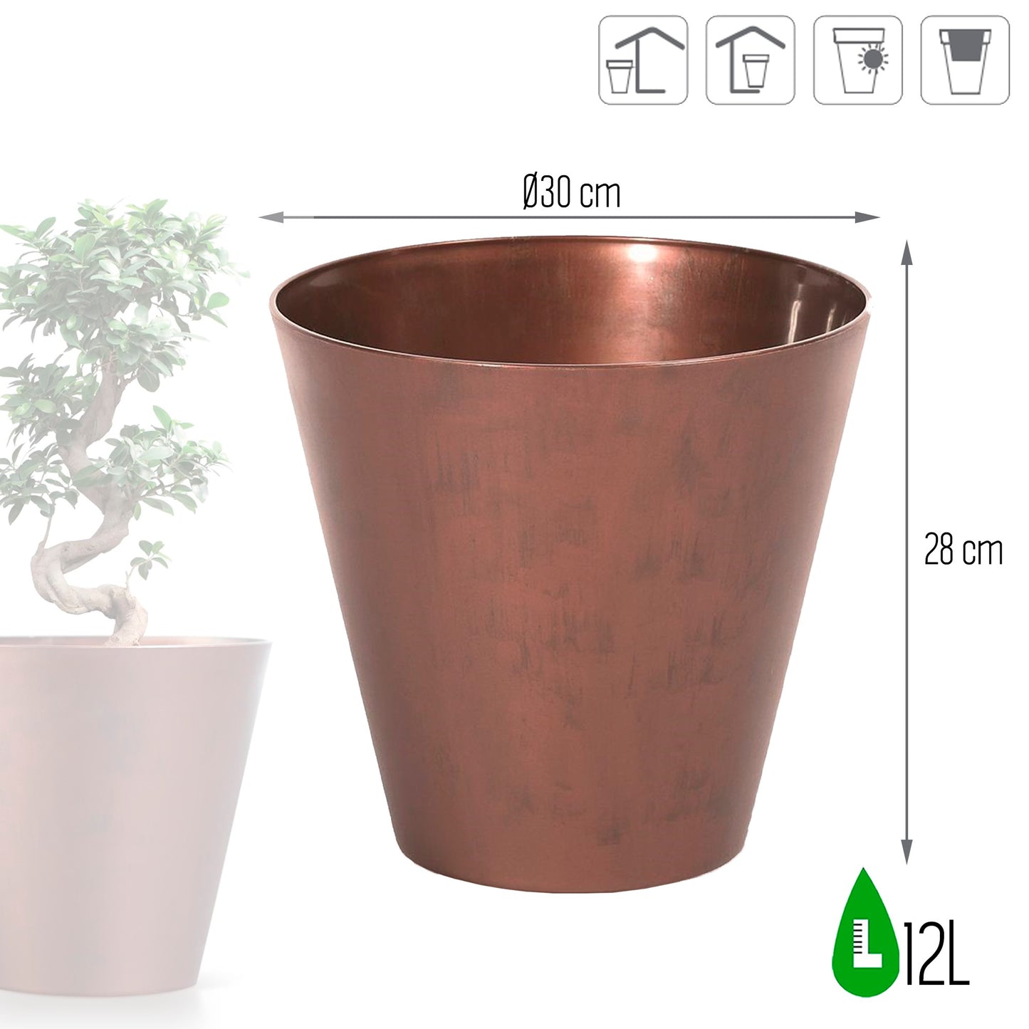 Maceta Tubus Corten 12l., Dimensiones (mm) 300x300x280, Color Cobre_2