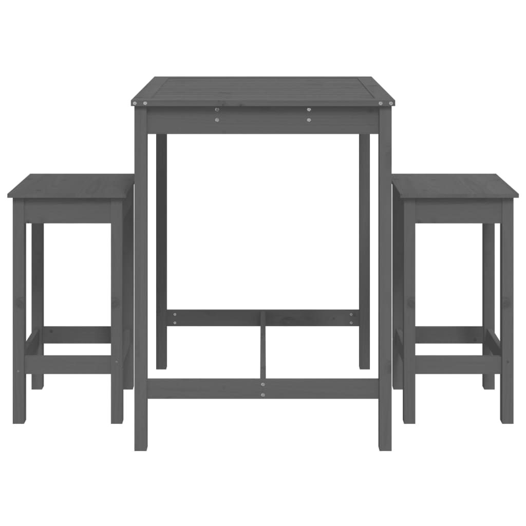 Vidaxl Set De Mesa Y Taburetes Altos Jardín 3 Piezas Madera Pino Gris_3