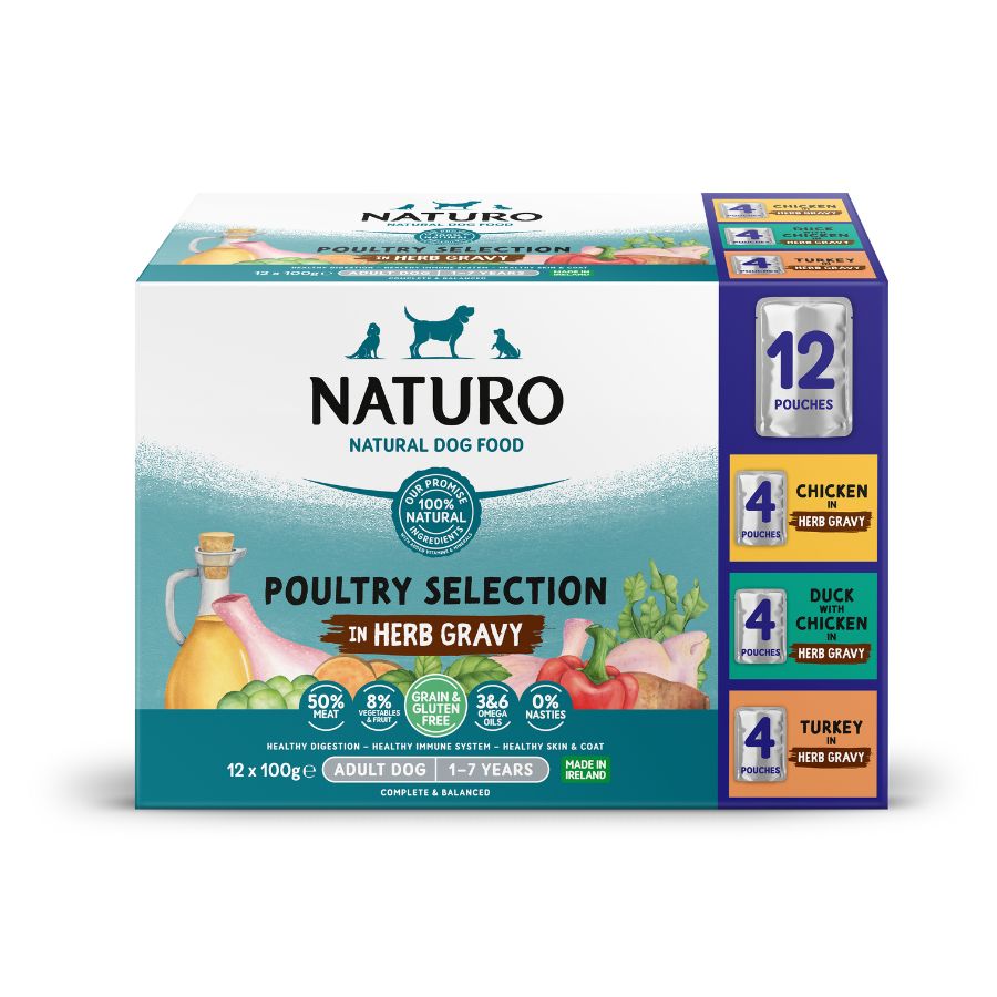 Multipack de 12 Sobres de Comida para Perro Adulto Naturo Grain Free sabores variados pollo/pato/pavo 12x100gr