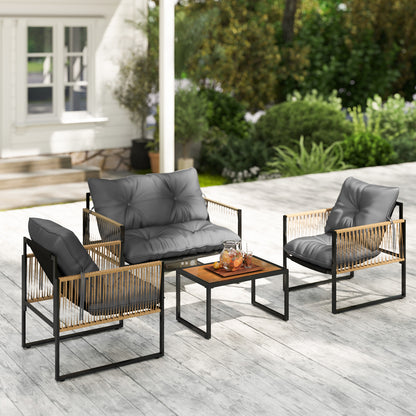 Outsunny Conjunto De Jardín Exterior De Ratán Sintético De 4 Piezas Gris Oscuro_3