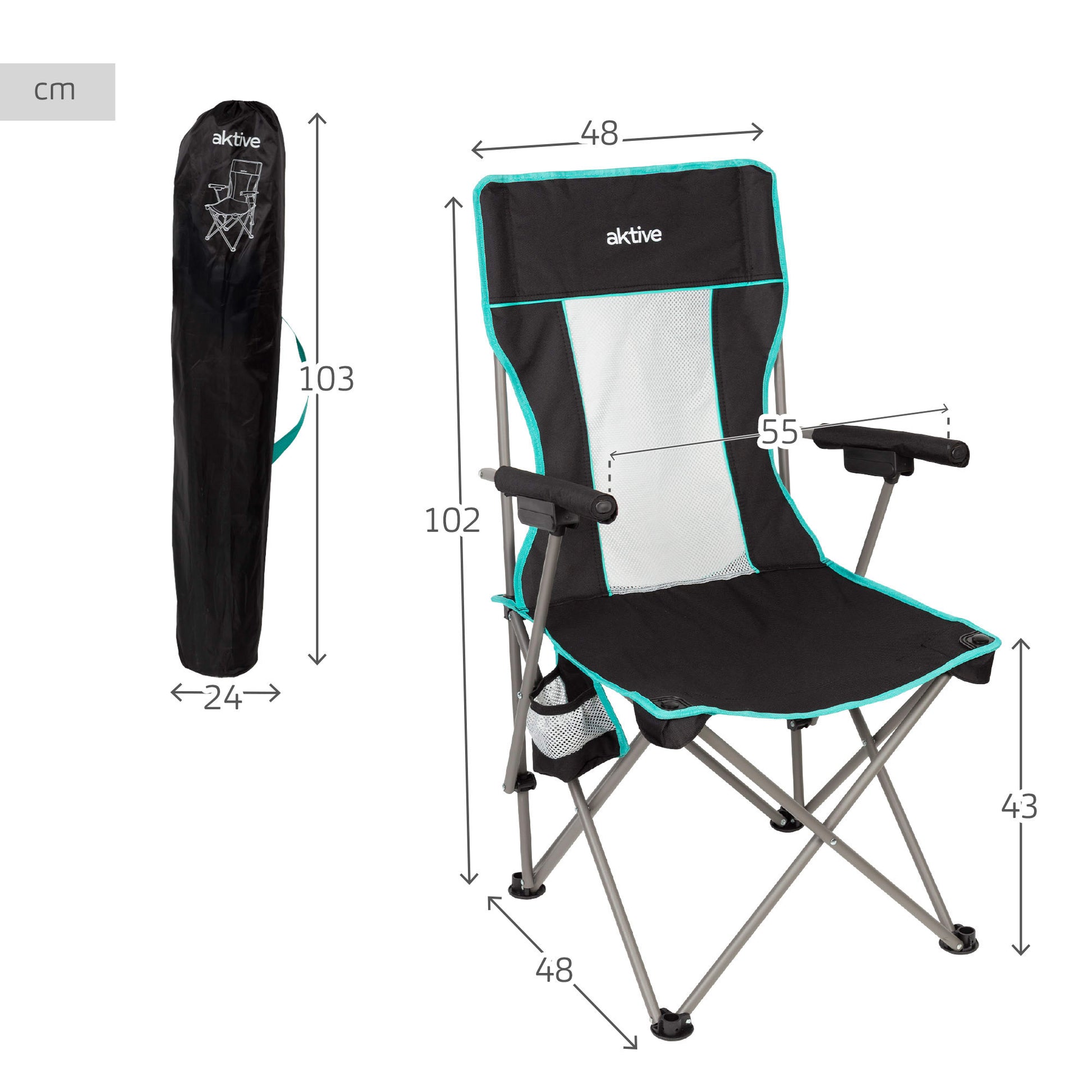 Aktive Pack 2 Sillas Plegables Camping Deluxe 60x57x41 Cm Negro Con Respaldo De Rejilla_3