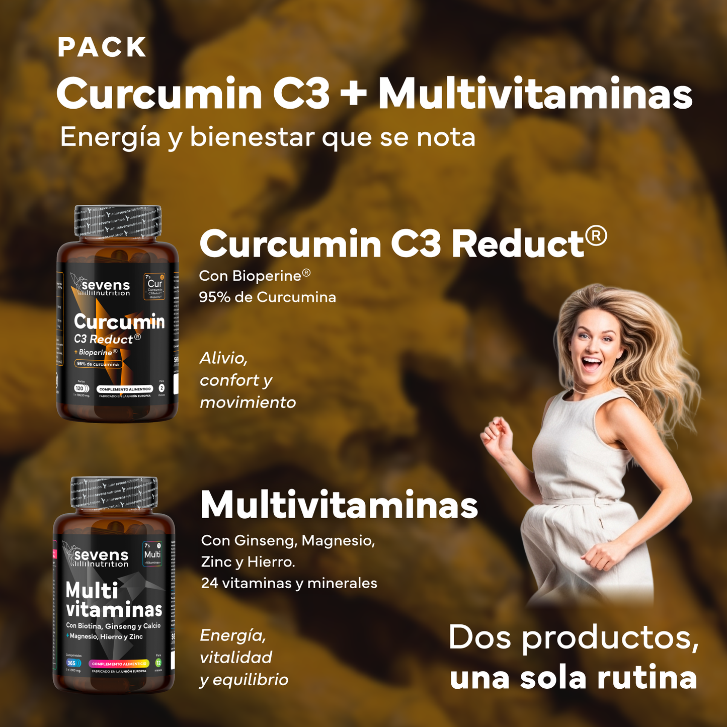 Cúrcuma Con Pimienta Negra + Multivitaminas Con Ginseng. Sevens Nutrition. Antiinflamatorio Y Vitalidad_1