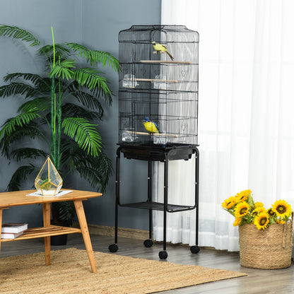 Pawhut Jaula Para Pájaros Con Soporte 4 Ruedas Y Comederos 46,5x36x157 Cm Negro_3