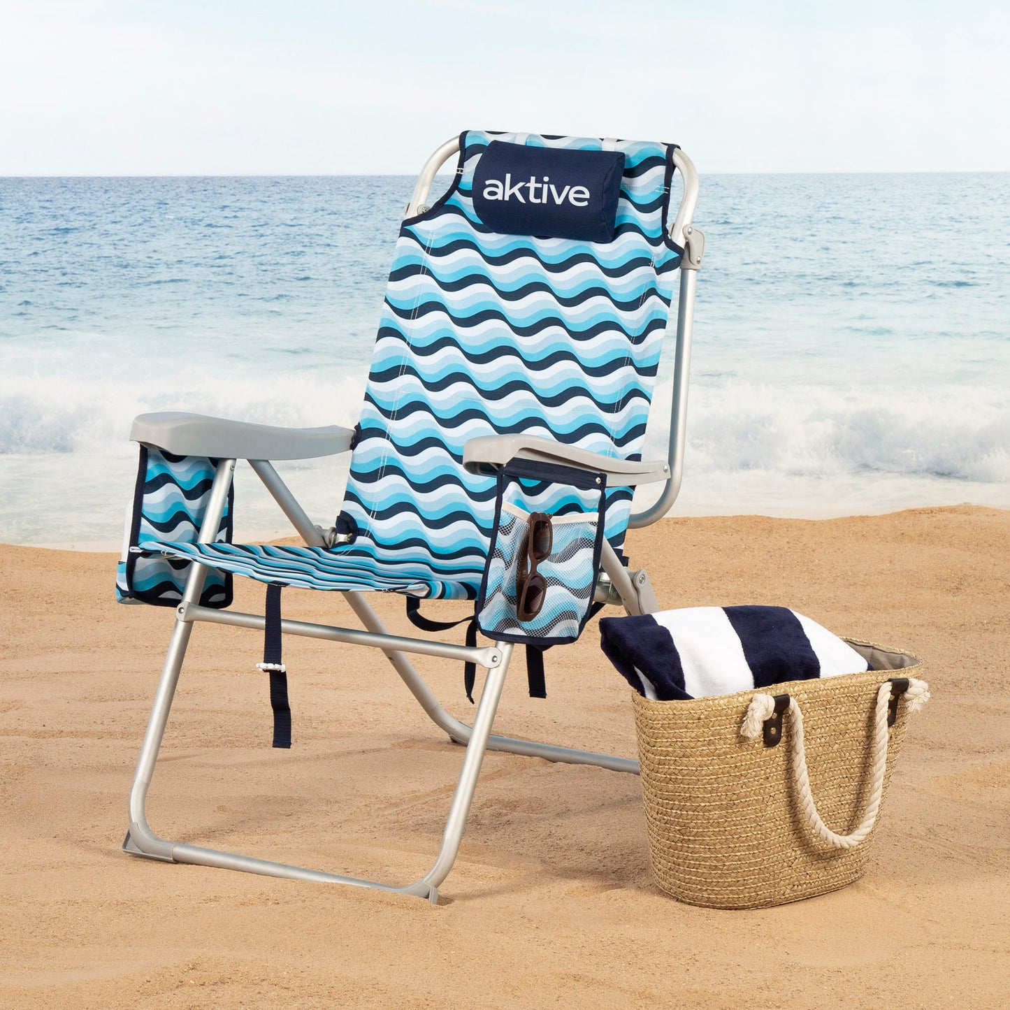 Aktive Pack 2 Sillas Plegables Playa Xl 48x78x95 Cm Aruba 5 Posiciones Con Asas Mochila_1